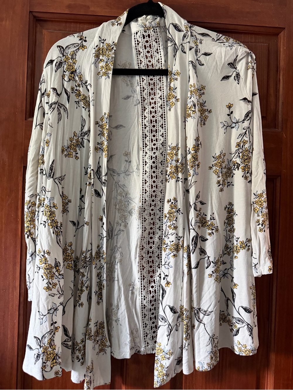 Maurices Cream Floral Cardigan with Yellow and Black Print